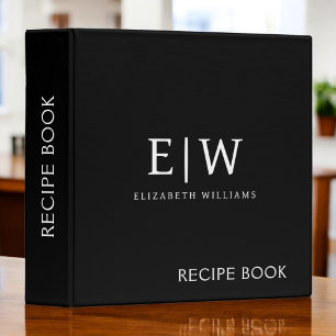 Classeur Livre de cuisine Noir Blanc Script Monogramme