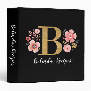 Classeur Livre de cuisine Recette Élégante Floral Monogramm
