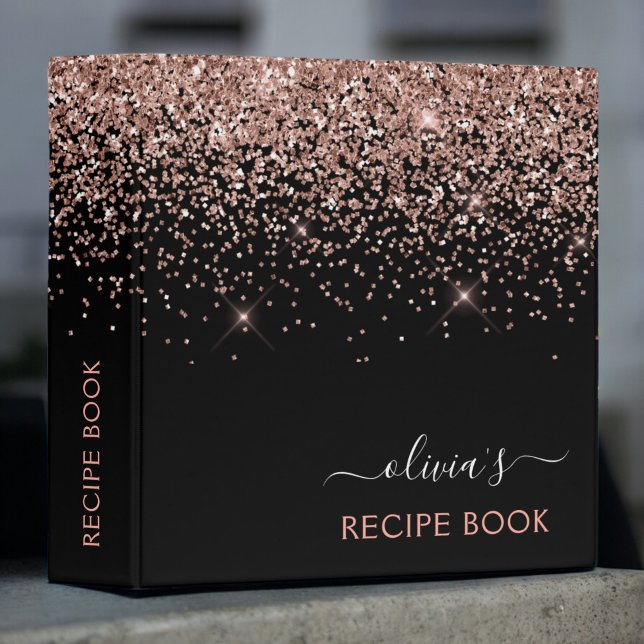 Classeur Livre de cuisine Rose Gold Rose Noir Paillettes Mo (Créateur téléchargé)