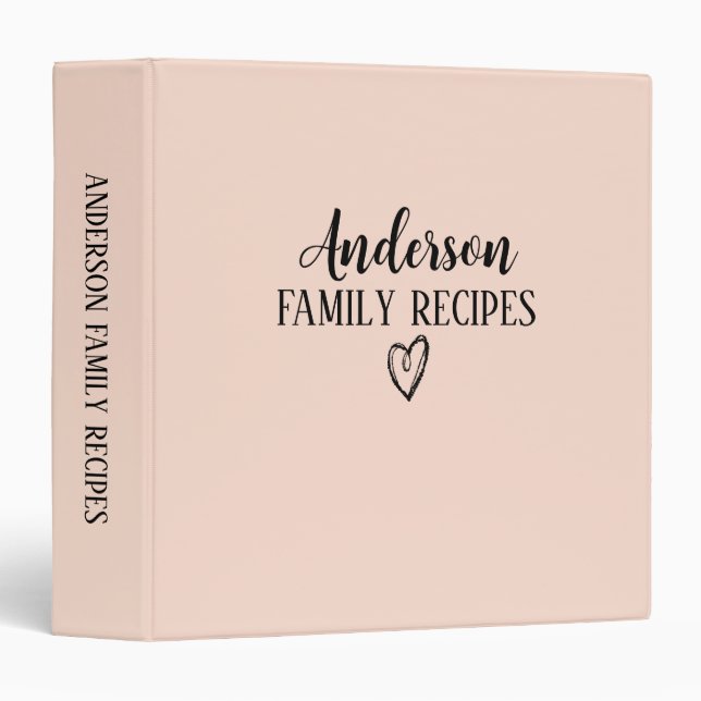 Classeur Livre de cuisine rose pâle de la recette familiale (Devant/Côté)