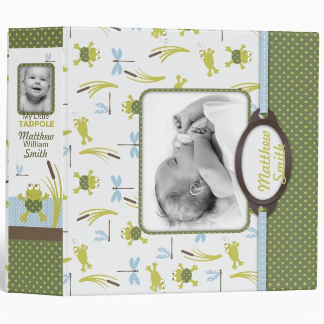 Classeur Livre de mémoire de bébé de grenouille et de (Devant/Côté)