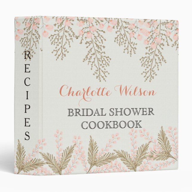 Classeur livre de recette de douche à nuptiale fleurie d'iv (Devant/Côté)