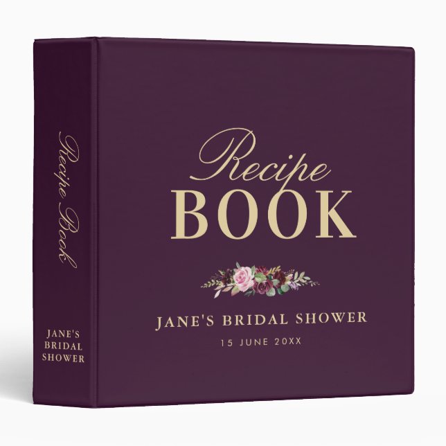 Classeur livre de recette de la douche nuptiale fleurie vio (Devant/Côté)