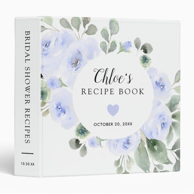 Classeur Livre de recette Rose bleu Fête des mariées botani (Devant/Côté)