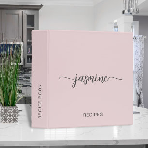 Classeur Livre de recettes à monogramme rose simple blush