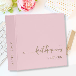 Classeur Livre de recettes au monogramme rose blush Éléganc