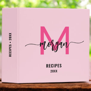 Classeur Livre de recettes au monogramme rose vif pour fill