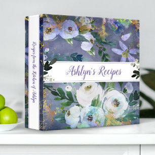 Classeur Livre de recettes bleu vintage aquarelle florale b
