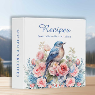 Classeur Livre de recettes Cookbook Blue Bird Fleurs Roses 