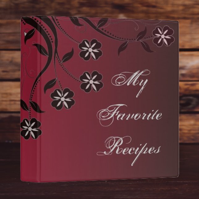 Classeur Livre de recettes Crimson Floral Swirl (Crimson Floral Swirl Recipe Book Binder)