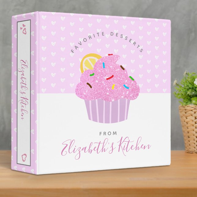 Classeur Livre de recettes cupcake rose coeurs doux moderne (Créateur téléchargé)