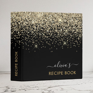 Classeur Livre de recettes de cuisine à paillettes noir or