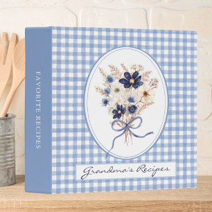 Classeur Livre de recettes de famille à carreaux fleur bleu