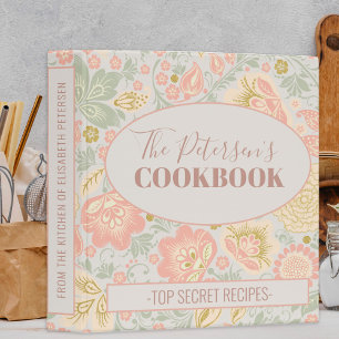 Classeur Livre de recettes de famille à motif floral rétro