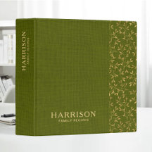Livre de recettes de famille en lin vert rustique