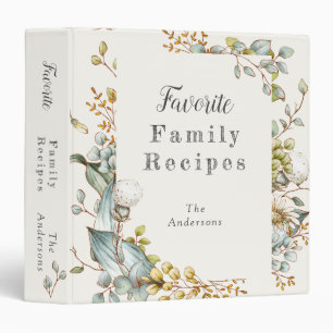 Classeur Livre de recettes de famille florales bleu poussié