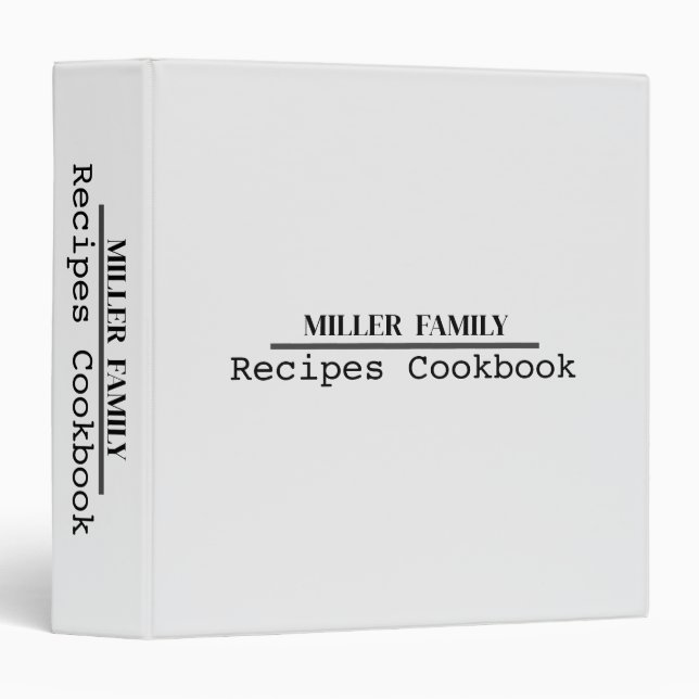 Classeur Livre de recettes de famille minimaliste personnal (Devant/Côté)