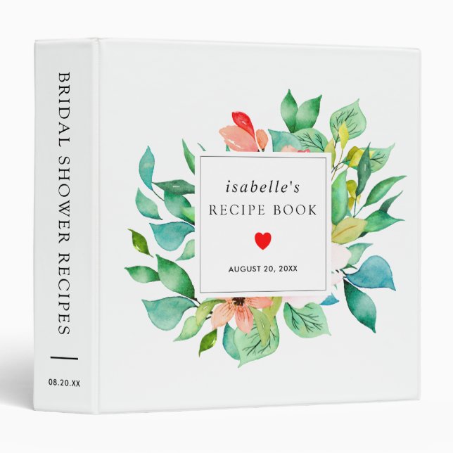 Classeur Livre de recettes de Fête des mariées florale rose (Devant/Côté)