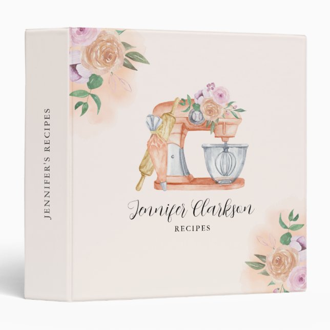 Classeur Livre de recettes de gâteau de mélange d'aquarelle (Devant/Côté)