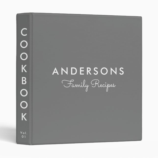Classeur Livre de recettes de la famille de gris solide min (Devant/Côté)