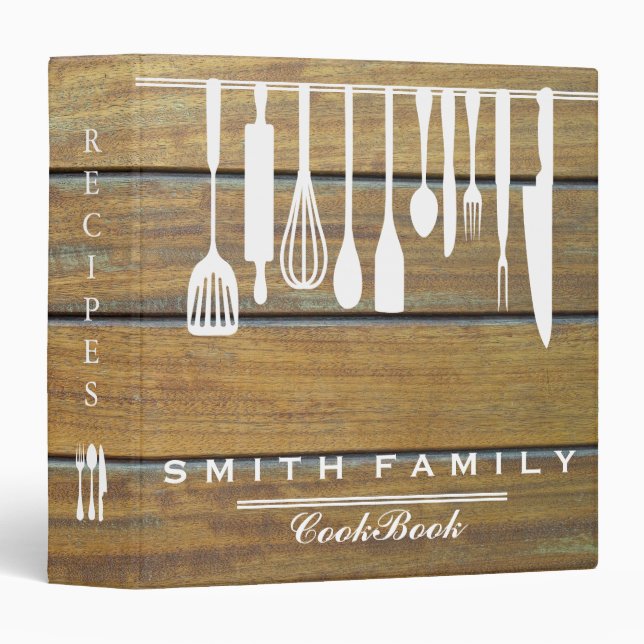 Classeur Livre de recettes de la famille en bois (Devant/Côté)
