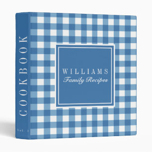 Classeur Livre de recettes de la famille En vichy bleue