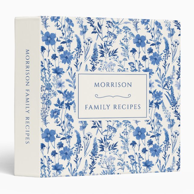 Classeur Livre de recettes de la famille Fleur sauvage bleu (Devant/Côté)