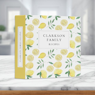 Classeur Livre de recettes de la famille Motif de citron mo