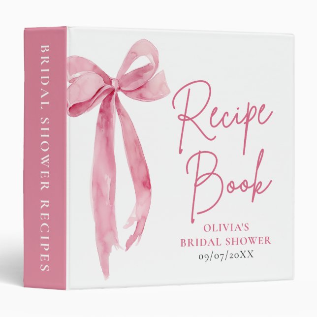 Classeur Livre de recettes de mariage au ruban rose élégant (Devant/Côté)
