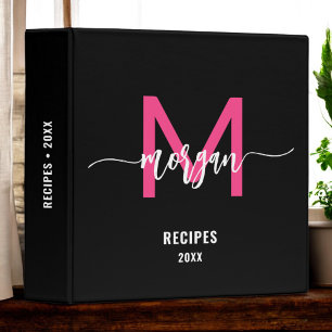 Classeur Livre de recettes de Monogramme noir rose chaud fi