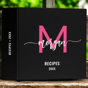 Classeur Livre de recettes de Monogramme noir rose chaud fi