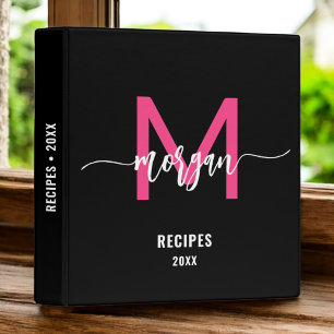 Classeur Livre de recettes de Monogramme noir rose chaud fi