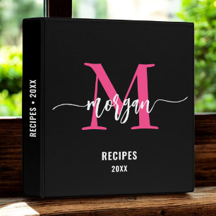 Classeur Livre de recettes de Monogramme noir rose chaud fi