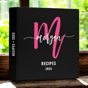 Classeur Livre de recettes de Monogramme noir rose chaud fi