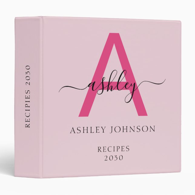Classeur Livre de recettes de Monogramme rose chaud fille (Devant/Côté)