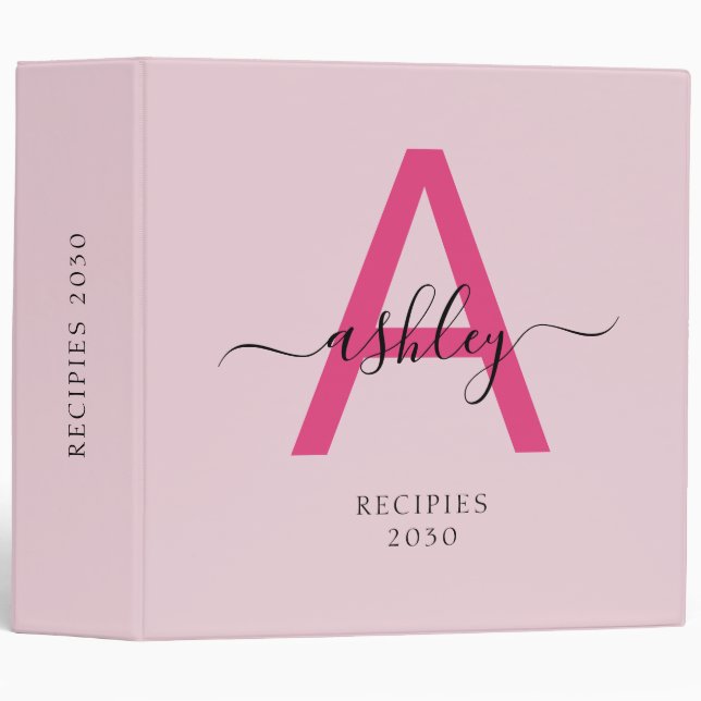 Classeur Livre de recettes de Monogramme rose chaud fille (Devant/Côté)