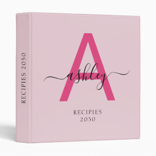Classeur Livre de recettes de Monogramme rose chaud fille