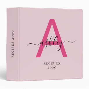 Classeur Livre de recettes de Monogramme rose chaud fille