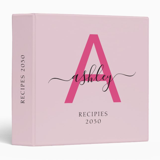 Classeur Livre de recettes de Monogramme rose chaud fille (Devant/Côté)
