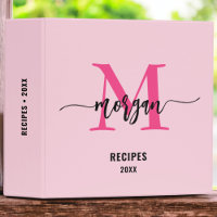 Livre de recettes de Monogramme rose chaud fille
