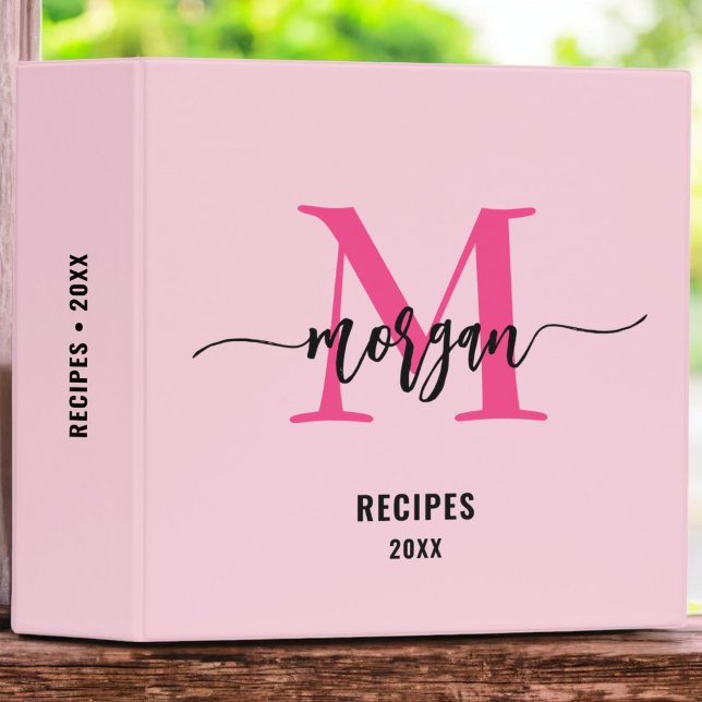 Classeur Livre de recettes de Monogramme rose chaud fille (Créateur téléchargé)