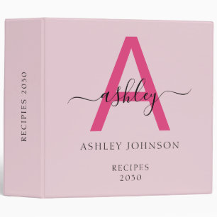 Classeur Livre de recettes de Monogramme rose chaud fille
