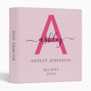 Classeur Livre de recettes de Monogramme rose chaud fille