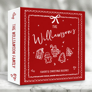 Classeur Livre de recettes de Noël rouge Doodles dessinés à