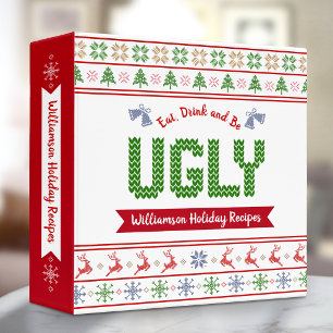 Classeur Livre de recettes de pull de Noël moche rouge vert