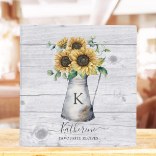 Classeur Livre de recettes de tournesol à monogramme rustiq