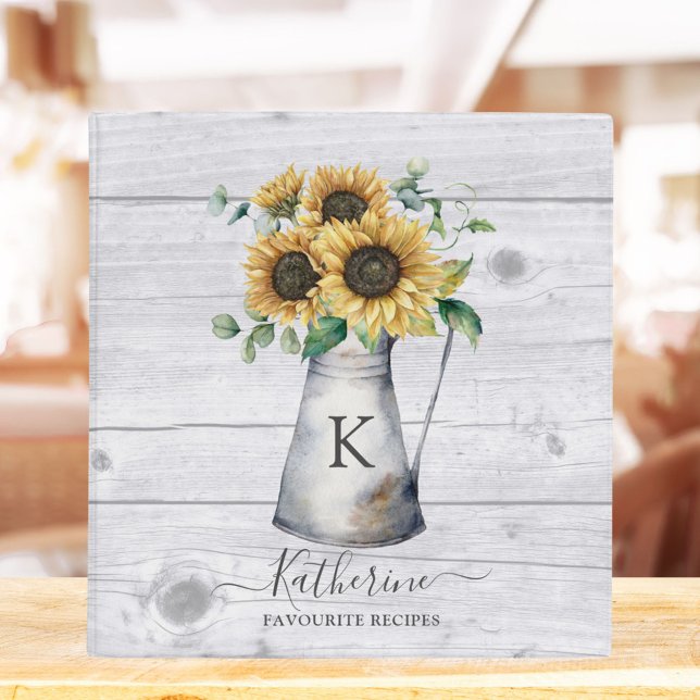 Classeur Livre de recettes de tournesol de Monogramme rusti (In situ on kitchen table)