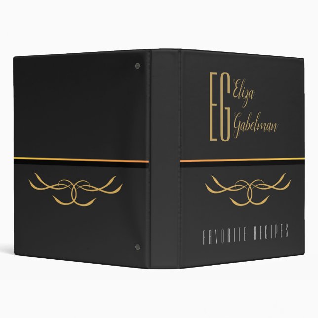 Classeur Livre de recettes d'or noir avec monogramme person (Arrière-plan)