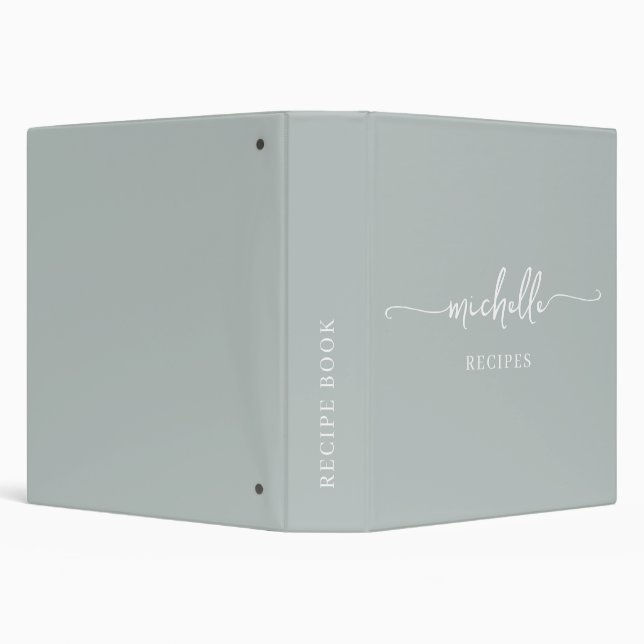Classeur Livre de recettes élégant en vert sauge monogrammé (Arrière-plan)