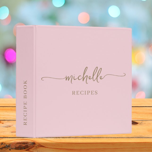 Classeur Livre de recettes élégant monogramme rose blush (Créateur téléchargé)